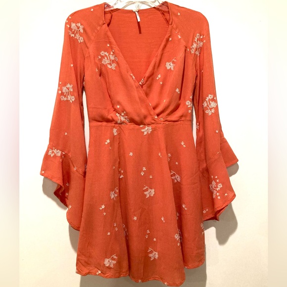 Free People Jasmine Embroidered Mini Dress, Size 2, Papaya Orange - Picture 2 of 11